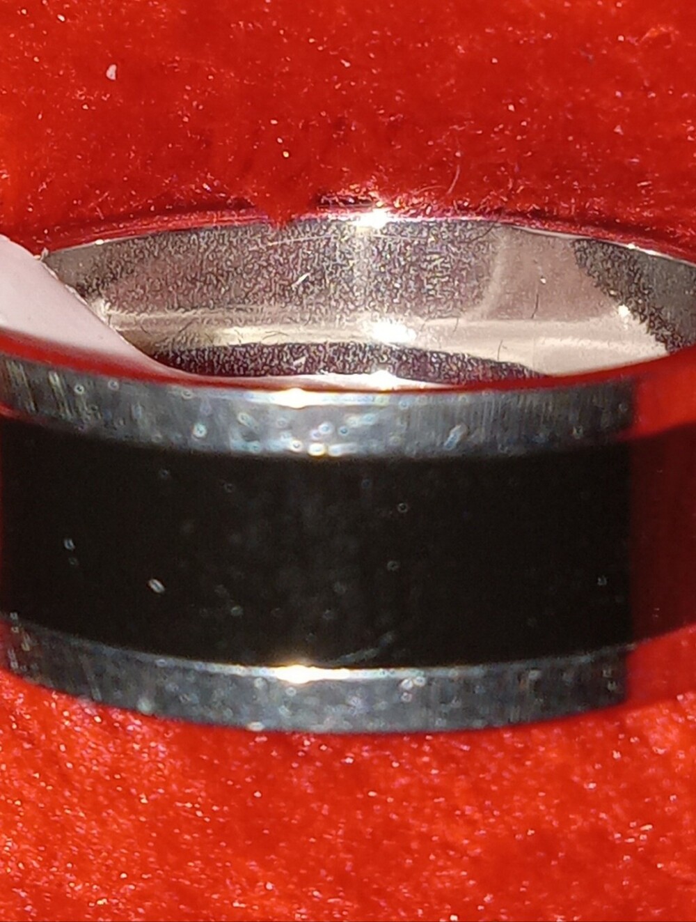 UNISEX Stainless  Steel And Black Enamel Ring Size 6